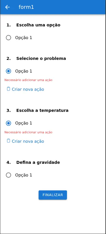 Opção de Plano de Ação exibida abaixo da pergunta no Aplicativo Mobile