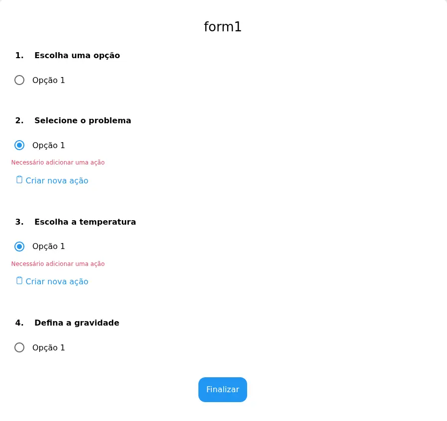 Opção de Plano de Ação exibida abaixo da pergunta no Portal Web