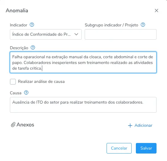 Cadastro de uma Anomalia