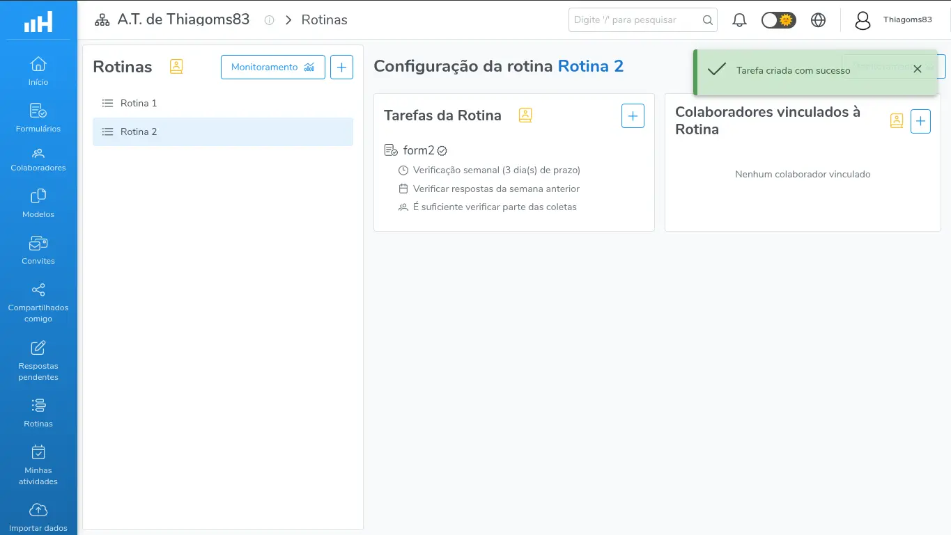 Janela de tarefa com Verificação coletiva selecionada, mostrando Formulário, Intervalo de tempo, Prazo e Escopo da verificação