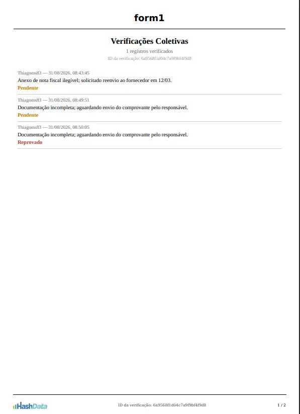 Primeira página do PDF do bloco, com a seção Verificações Coletivas