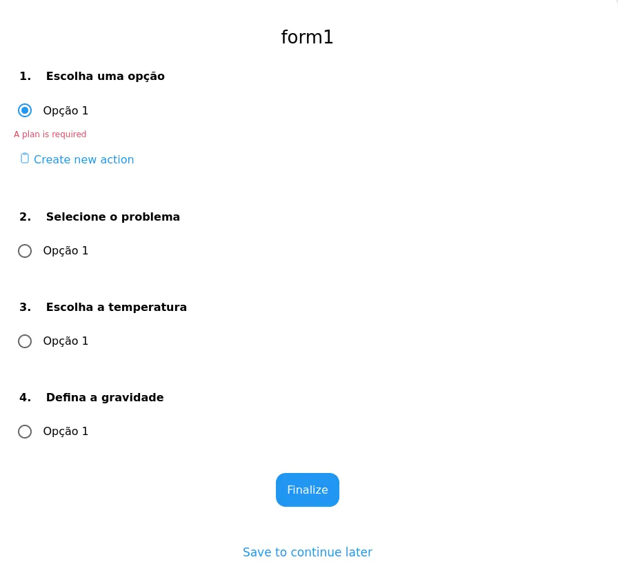 Action Plan option displayed below the question in the Web Portal