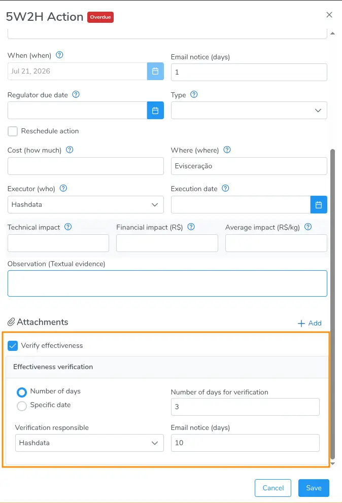 Configuring the Effectiveness Verification