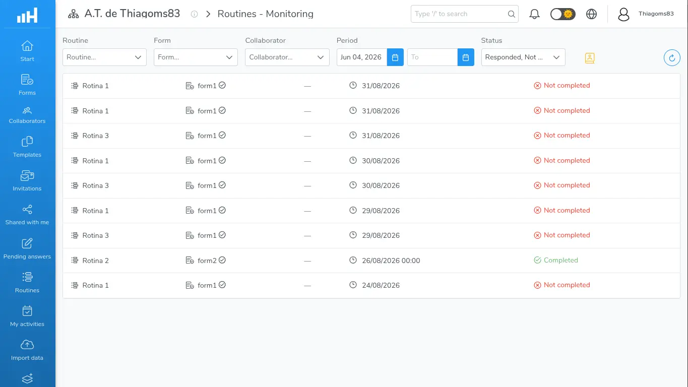 Routines - Monitoring with verification rows in the Completed and Not completed statuses