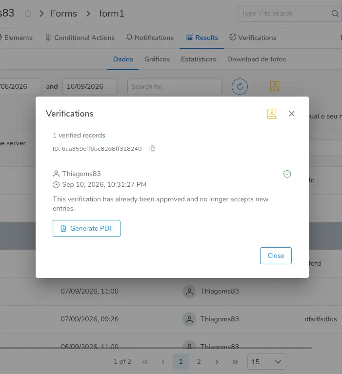 Verifications window of an approved group, without the New Verification button