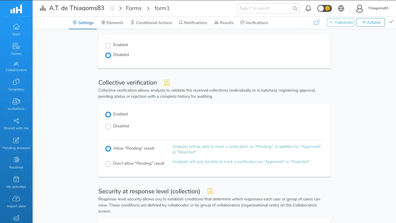 Form menu with the Verifications tab right after Results