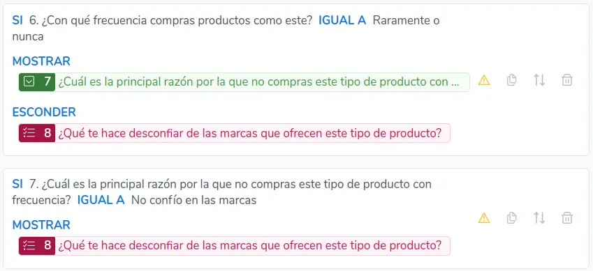 Ejemplo de cómo no se debe configurar la acción condicional