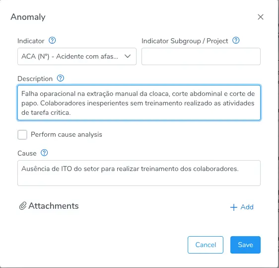 Registro de una Anomalía